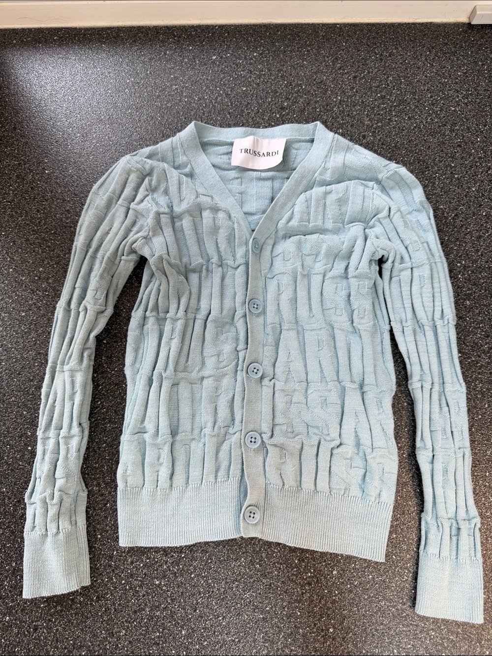 Trussardi Light Blue Textured Knit Button Cardigan